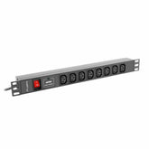 Schuko 19" 8 Way Multi-socket Adapter with On / Off Switch Lanberg PDU-08I-0200-C20-BK (2 m)